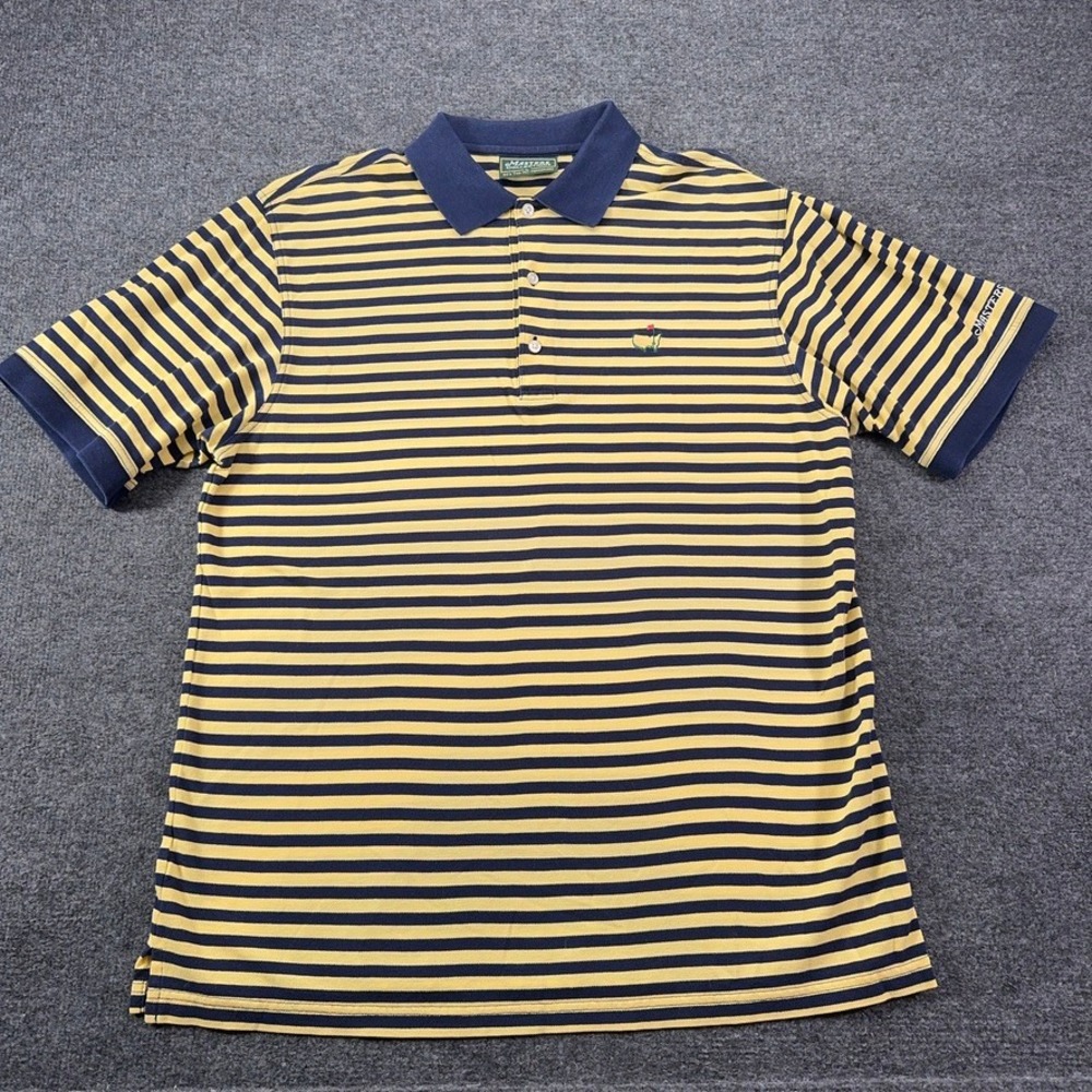 Masters Collection Mens L Pima Cotton Striped Golf Polo Shirt Navy Yellow EUC